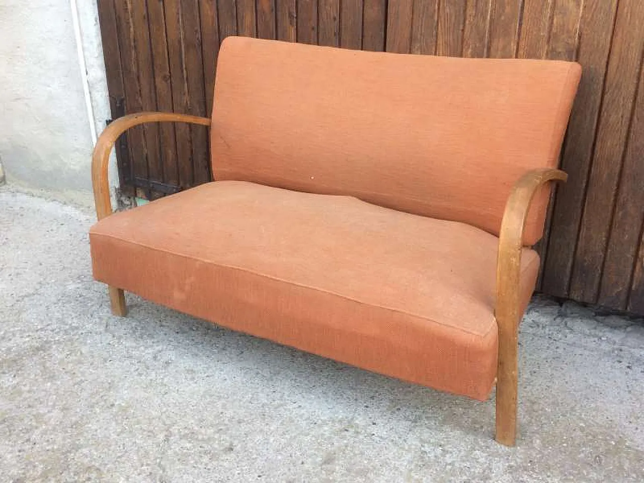 Divanetto a due posti in legno di faggio, anni '60 2