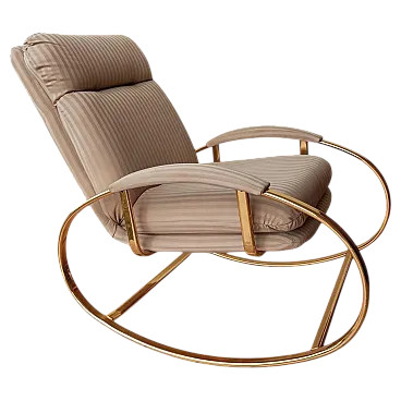 Poltrona a dondolo in ottone e tessuto di Guido Faleschini, anni '70