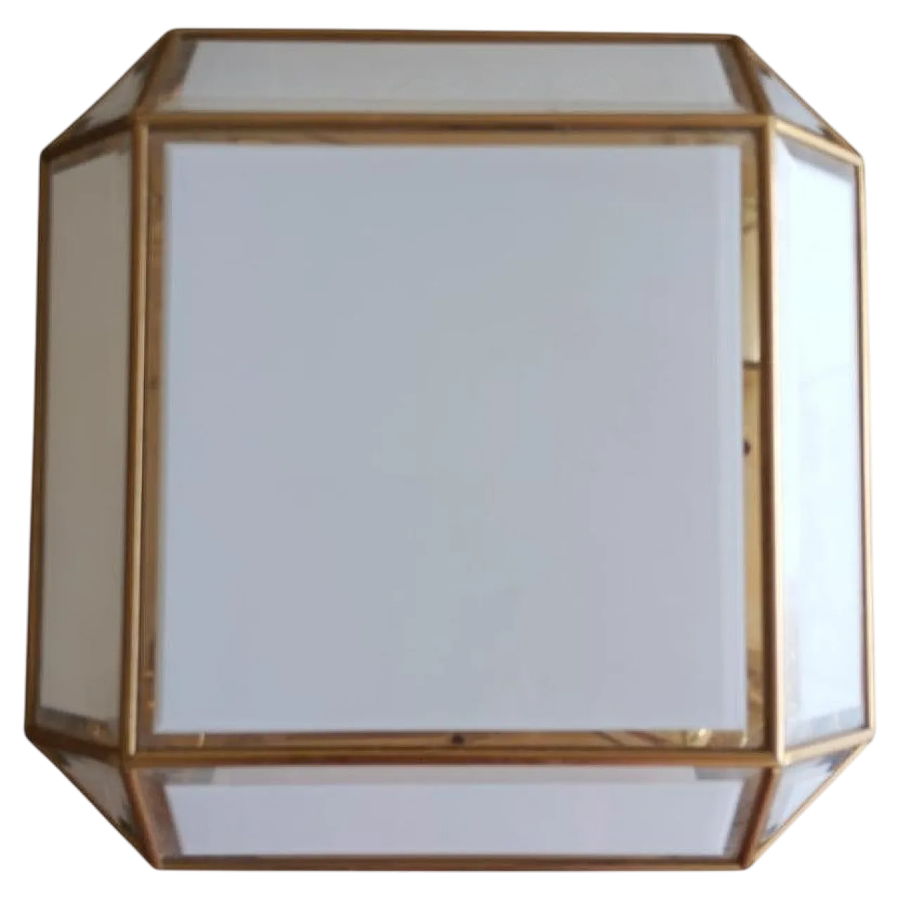 Applique quadrata in vetro opalino bianco e metallo patinato, anni ‘70 13