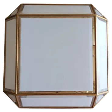 Square wall lamp in white opaline glass and patinated metal, 1970s