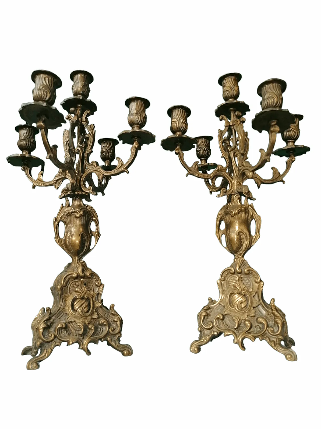Coppia Candelabri a Bronzo Cesellati a Cinque Candele, anni '20 4
