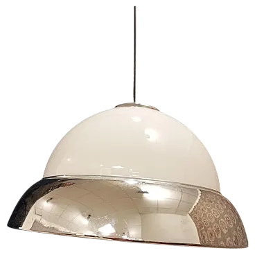 White glass and chromed metal chandelier, late 20th century