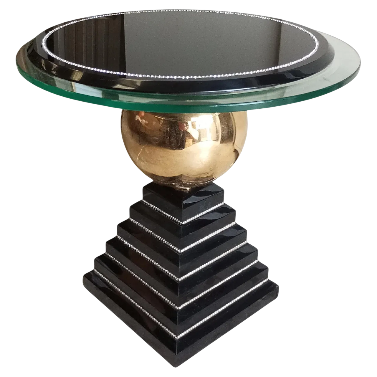 Tavolo in legno e ottone, anni '70 14