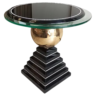 Table in wood and brass, 1970s