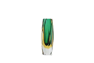 Faceted submerged vase in green and amber glass, 1960s