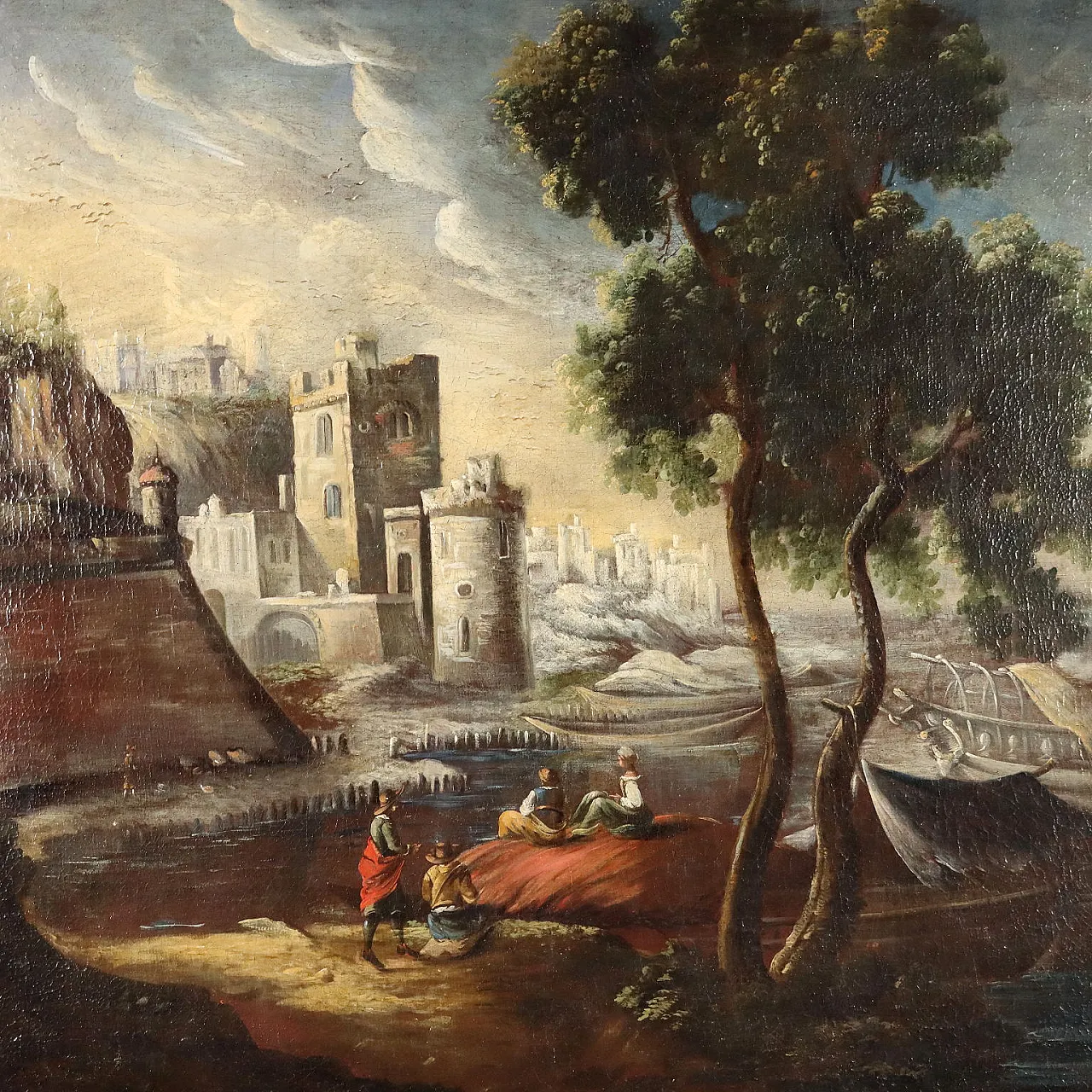 Landscape with Buildings, oil on canvas, 18th century 3