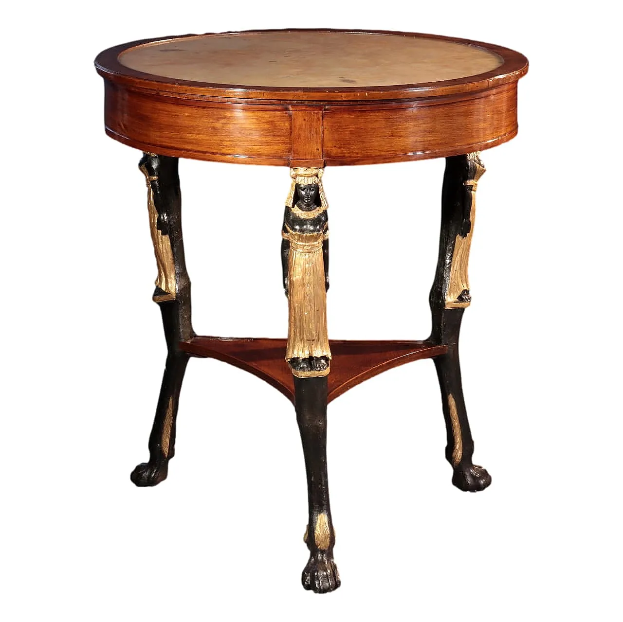 Wood and alabaster gueridon with Egyptian-style caryatids, 19th century 1