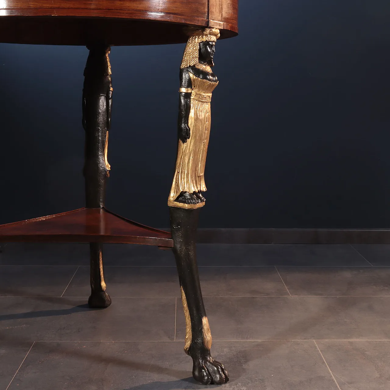 Wood and alabaster gueridon with Egyptian-style caryatids, 19th century 2