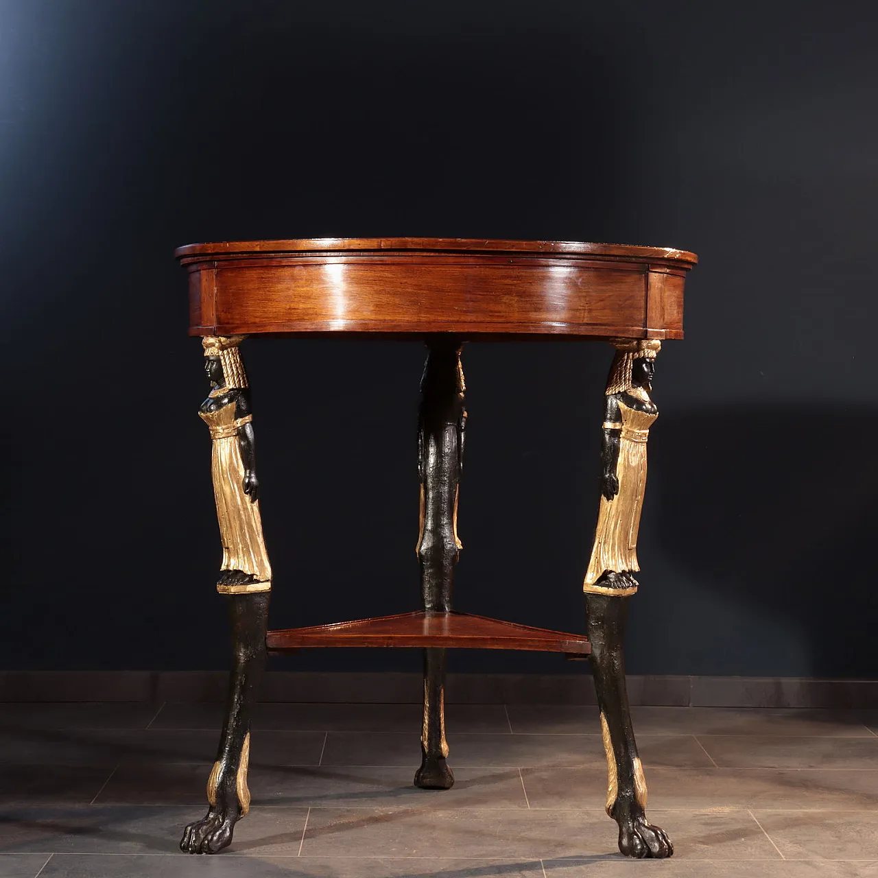 Wood and alabaster gueridon with Egyptian-style caryatids, 19th century 6