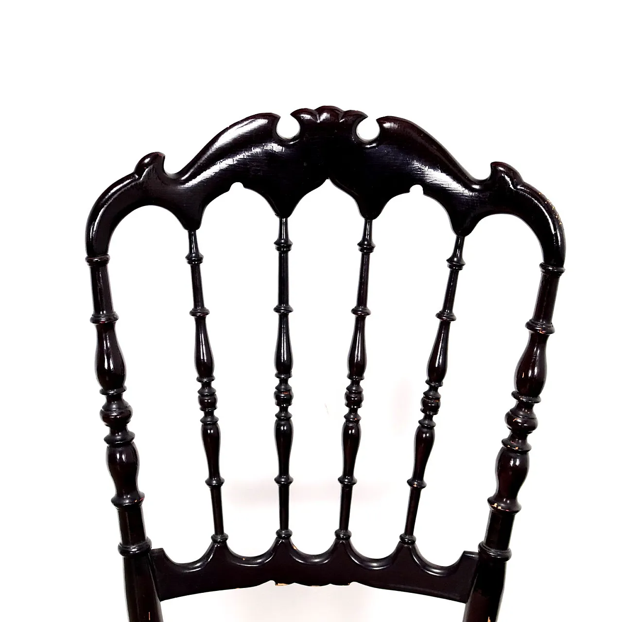 4 Chaivarina style chairs in black wood and pink velvet, 1950s 3