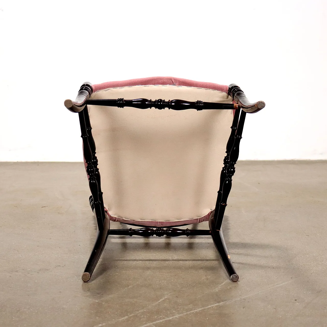 4 Chaivarina style chairs in black wood and pink velvet, 1950s 6