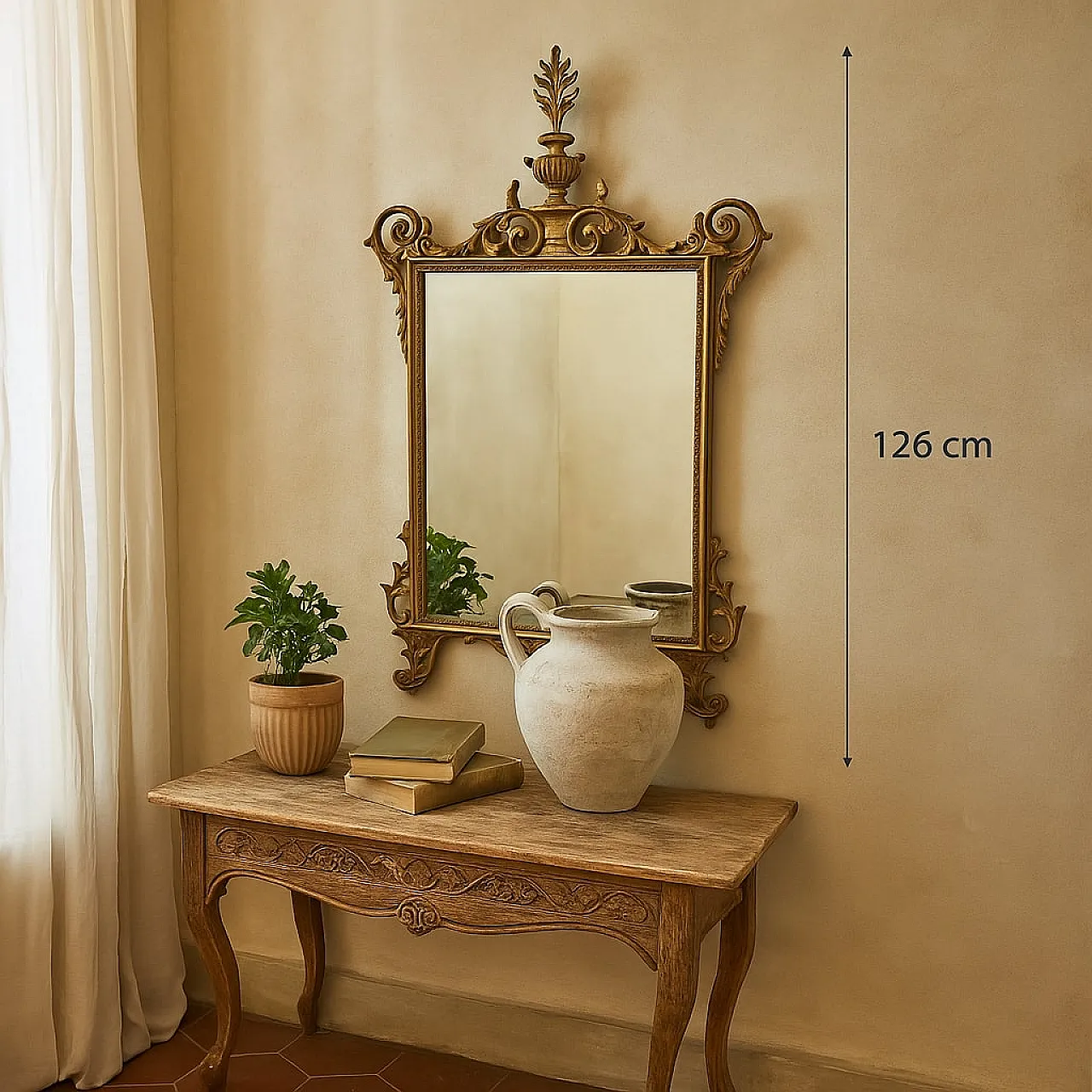 Specchio in stile neoclassico in legno dorato intagliato, '900 2