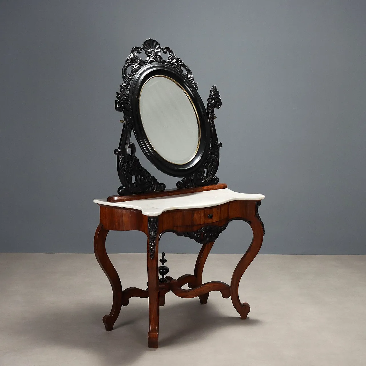 Console with mirror Bois de Rose veneer Louis Philippe, 19th century 1