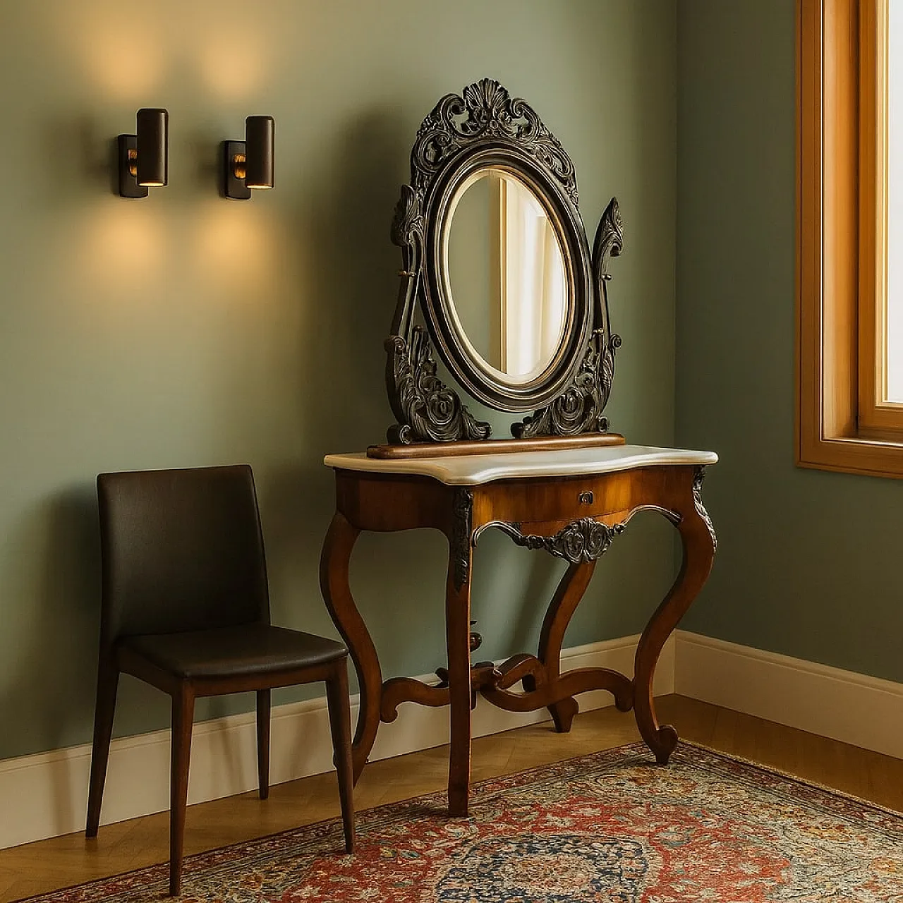 Console with mirror Bois de Rose veneer Louis Philippe, 19th century 2