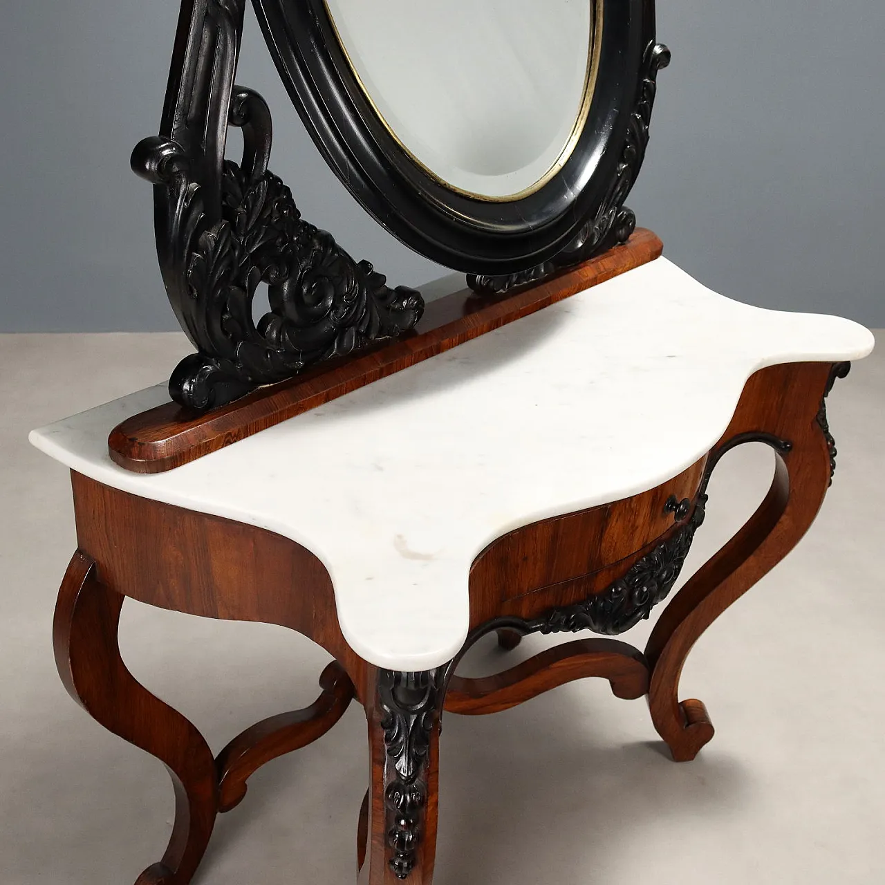 Console with mirror Bois de Rose veneer Louis Philippe, 19th century 5