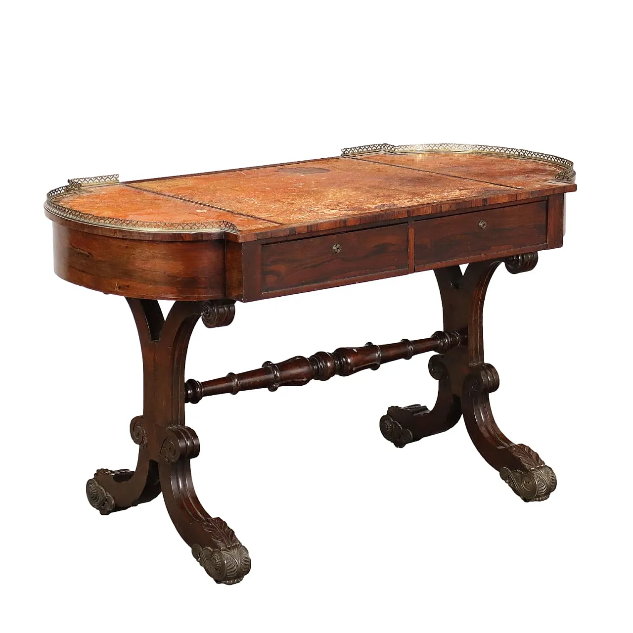 Exotic wood writing desk with drawers, 19th century 1