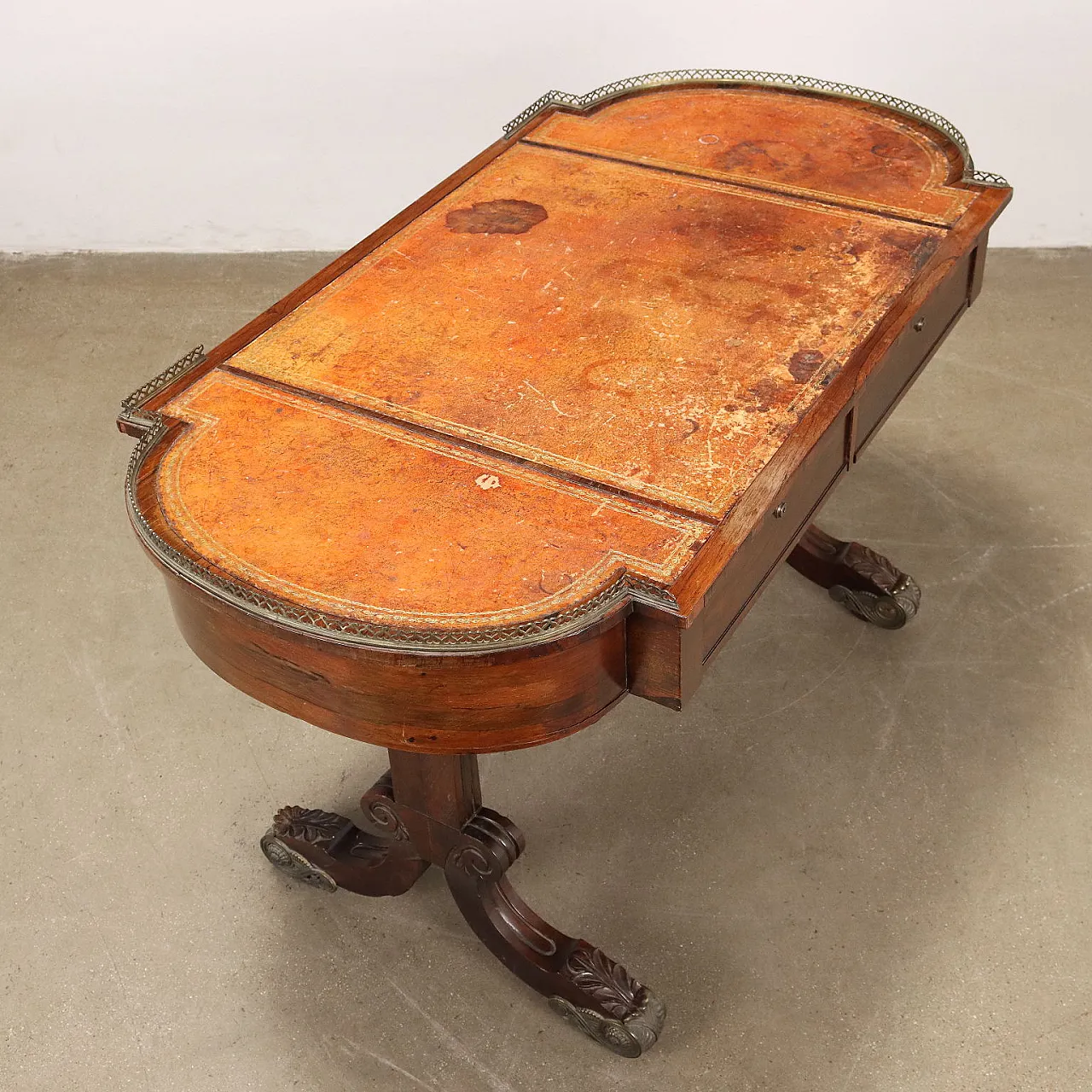 Exotic wood writing desk with drawers, 19th century 9