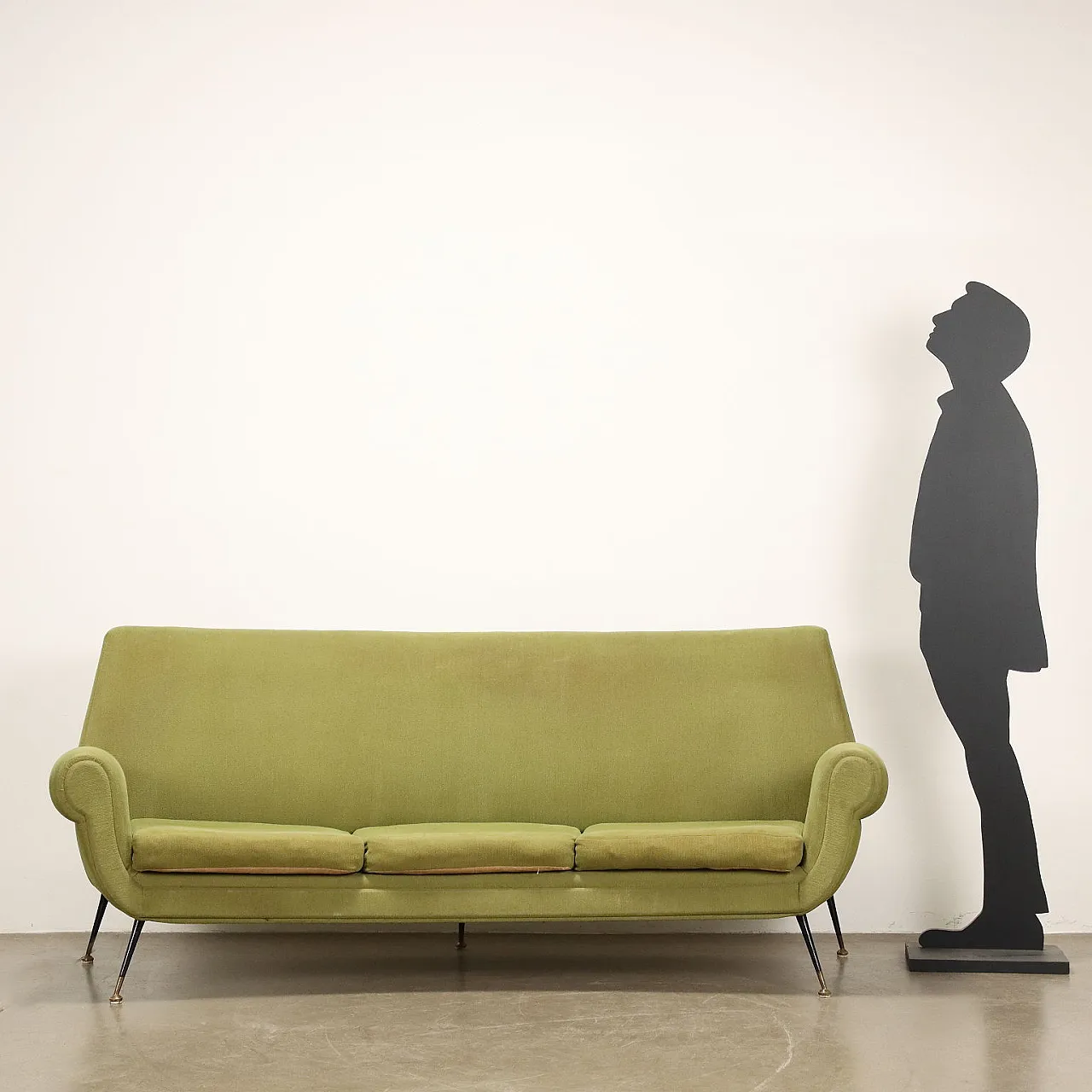 Divano 3 posti in ottone e tessuto, metà '900 3