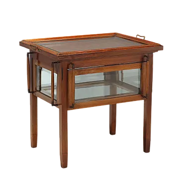 Tavolo con cassa in mogano, vetro e bronzo, '800