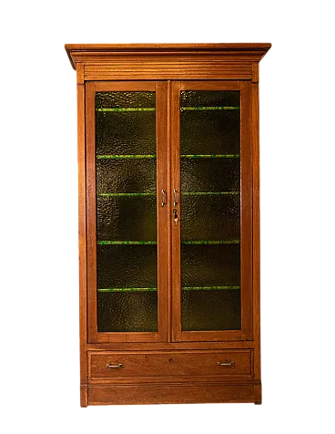 Cristalliera in legno massello con vetri lavorati, primi '900