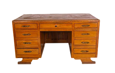 Scrivania in legno con doppia cassettiera e gambe sagomate, anni '40
