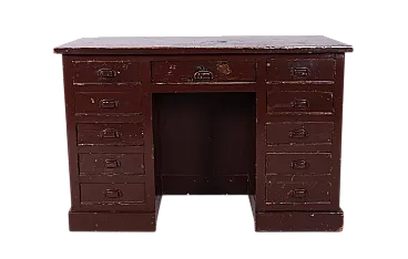 Scrivania in legno con 11 cassetti, finitura marrone, anni '40