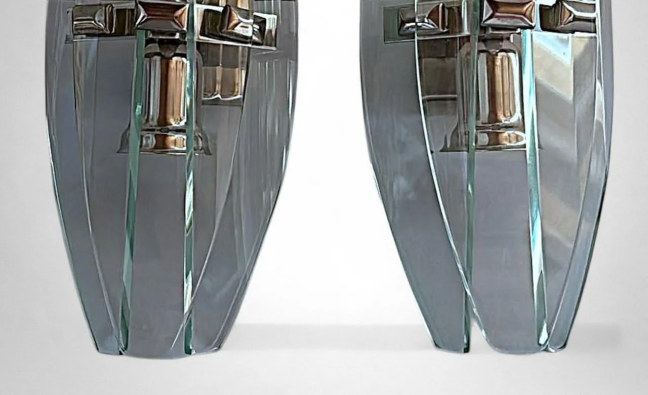 Coppia di applique in metallo e cristallo temperato, anni '70 6