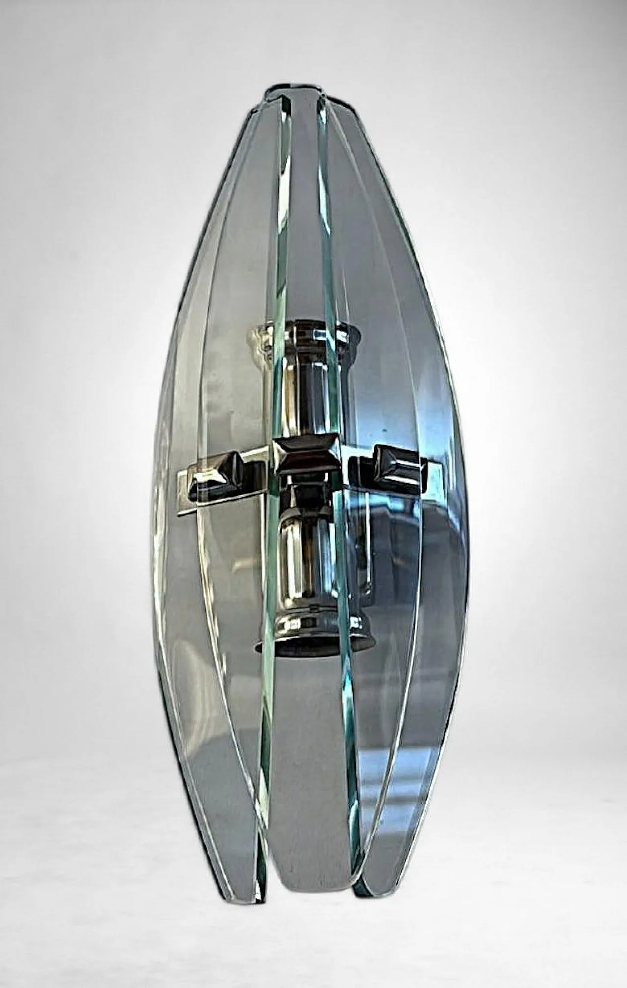 Coppia di applique in metallo e cristallo temperato, anni '70 7