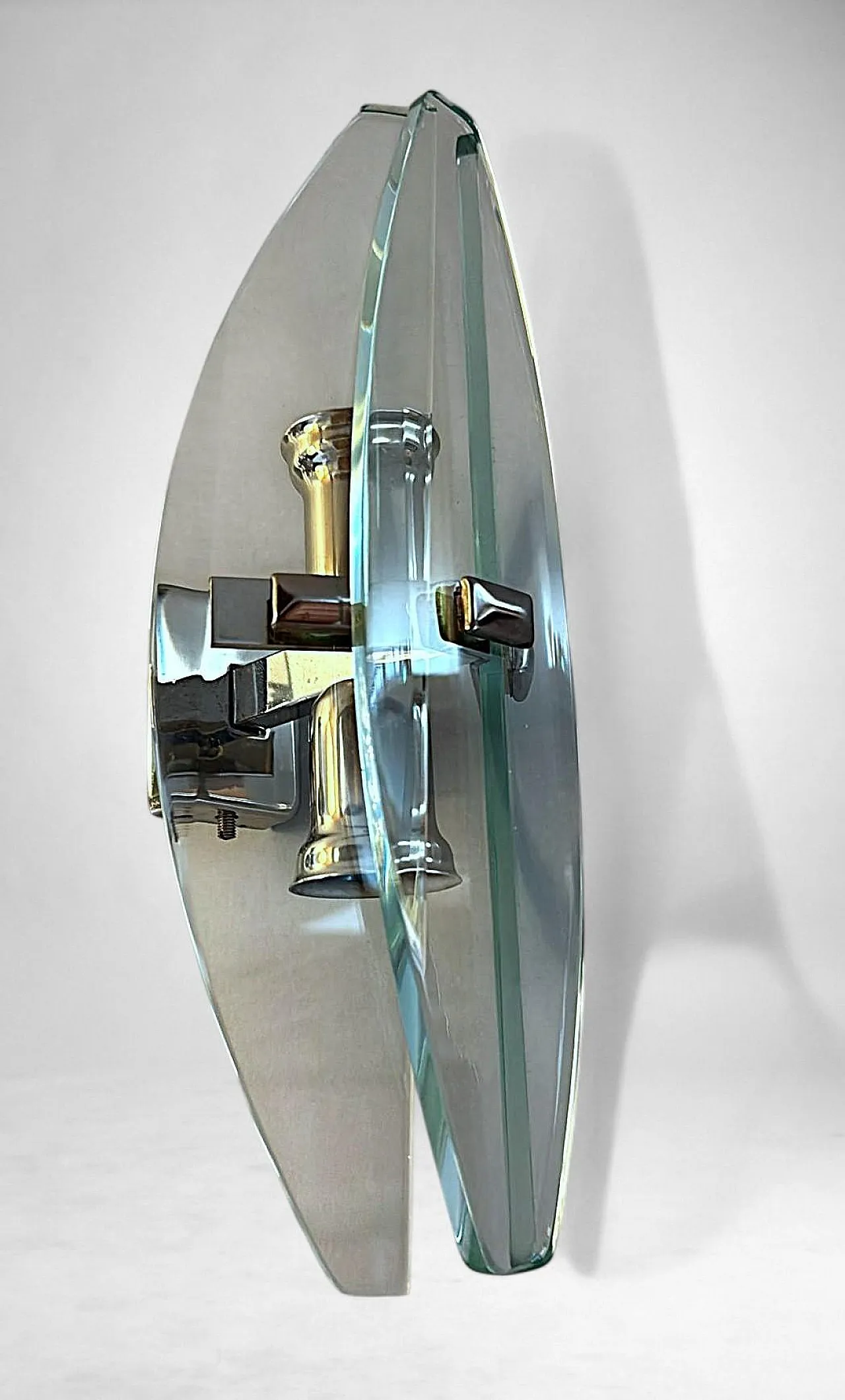 Coppia di applique in metallo e cristallo temperato, anni '70 8