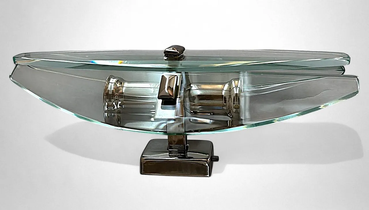 Coppia di applique in metallo e cristallo temperato, anni '70 9