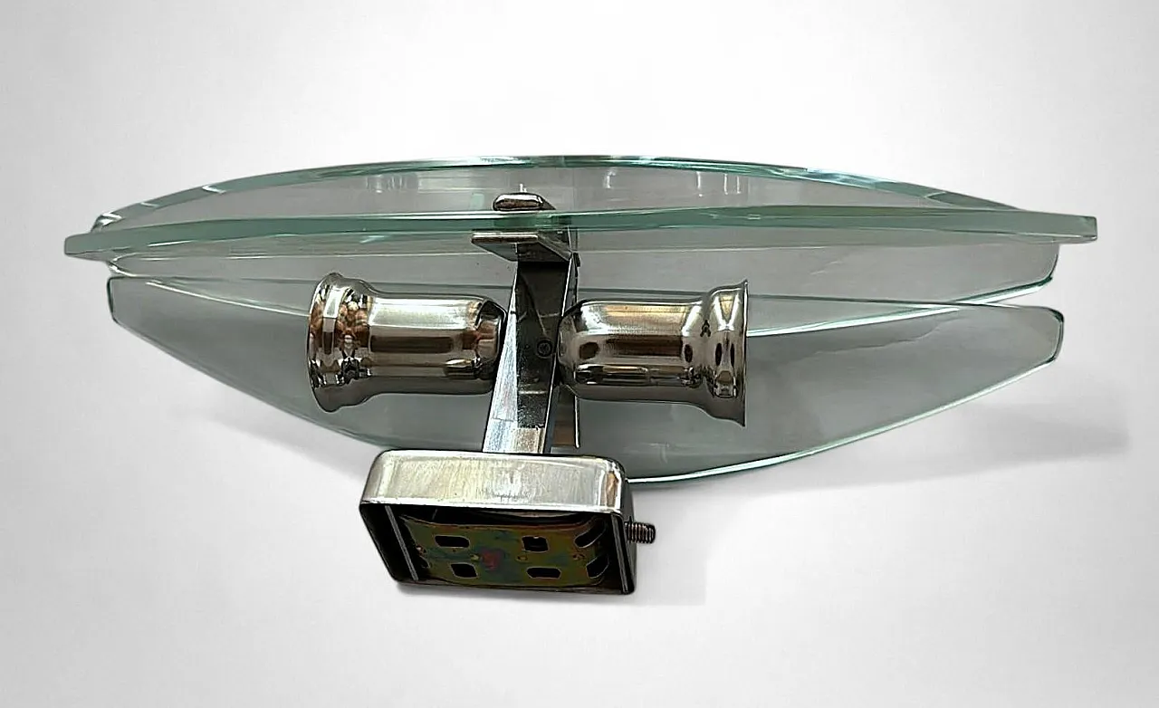 Coppia di applique in metallo e cristallo temperato, anni '70 10