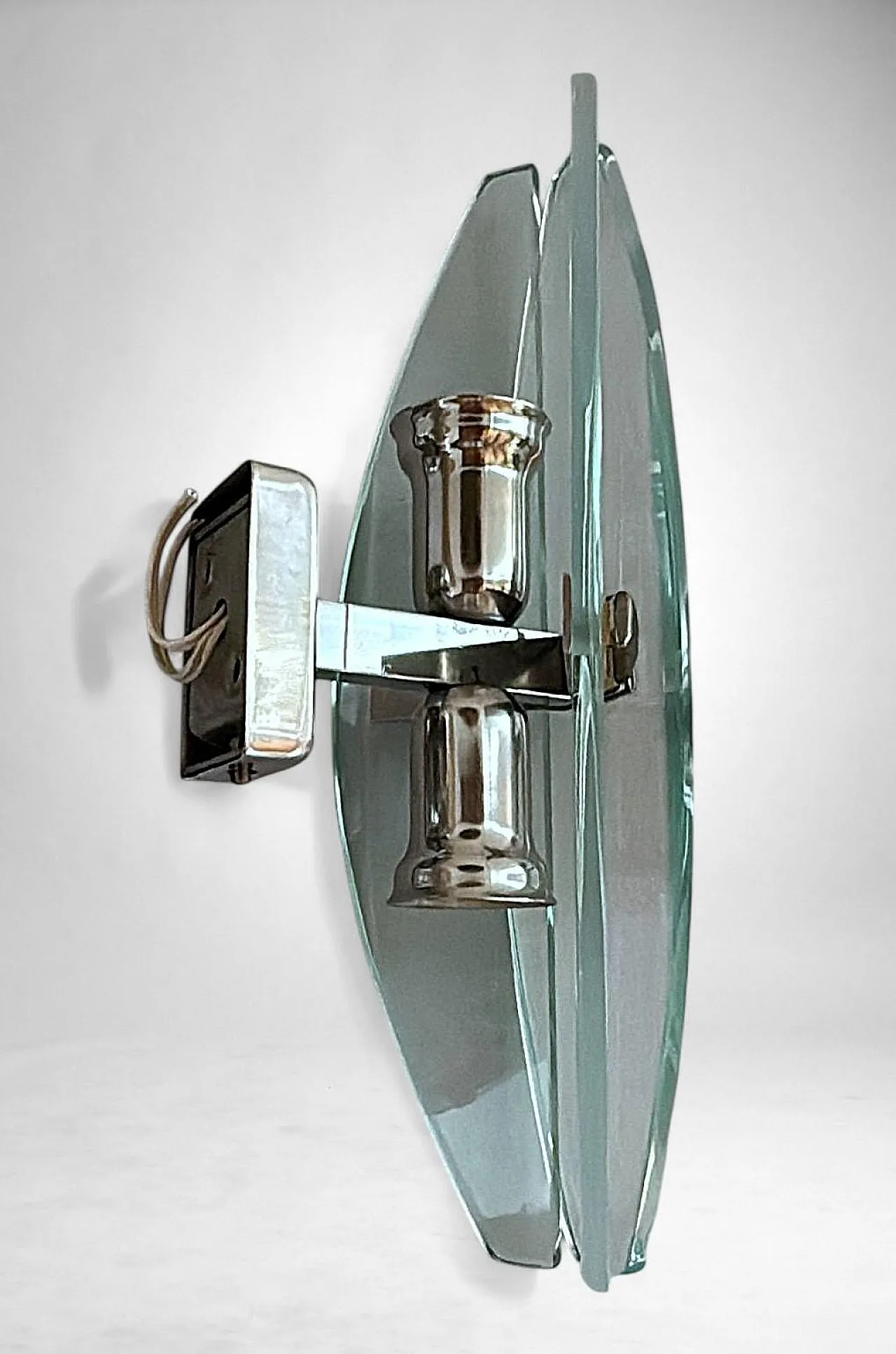 Coppia di applique in metallo e cristallo temperato, anni '70 11