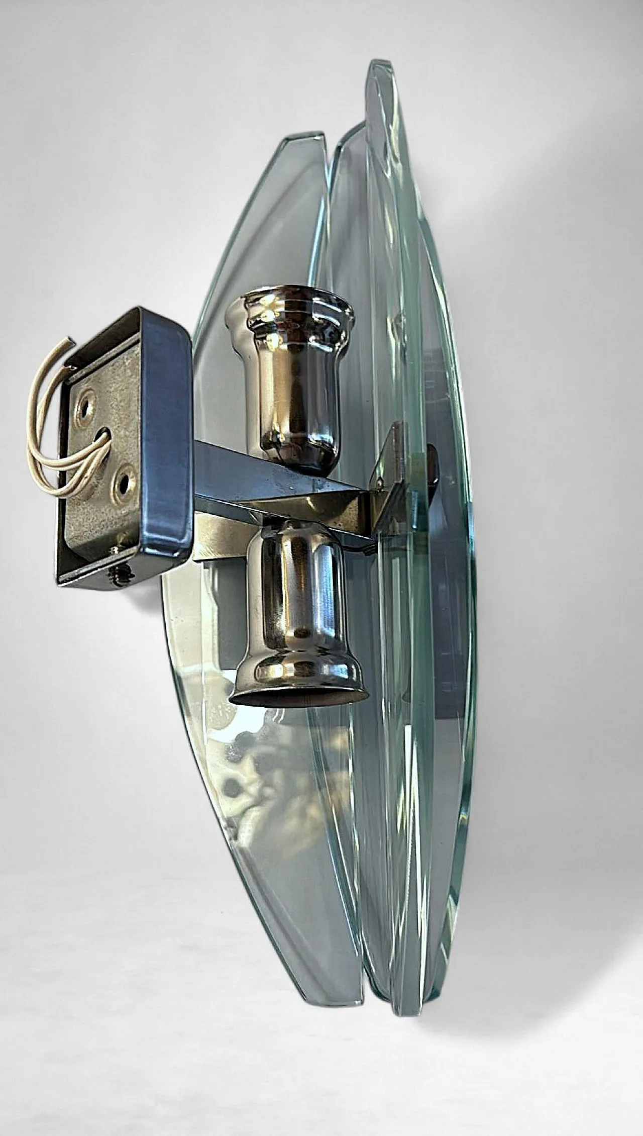 Coppia di applique in metallo e cristallo temperato, anni '70 12