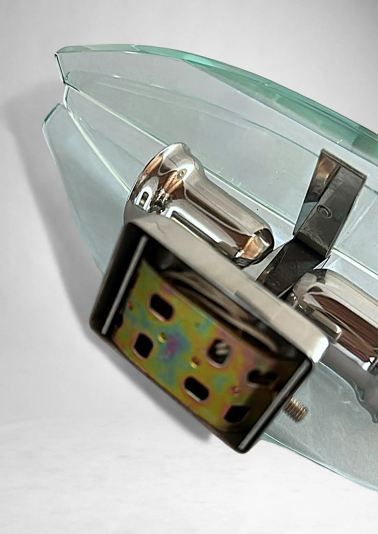 Coppia di applique in metallo e cristallo temperato, anni '70 14