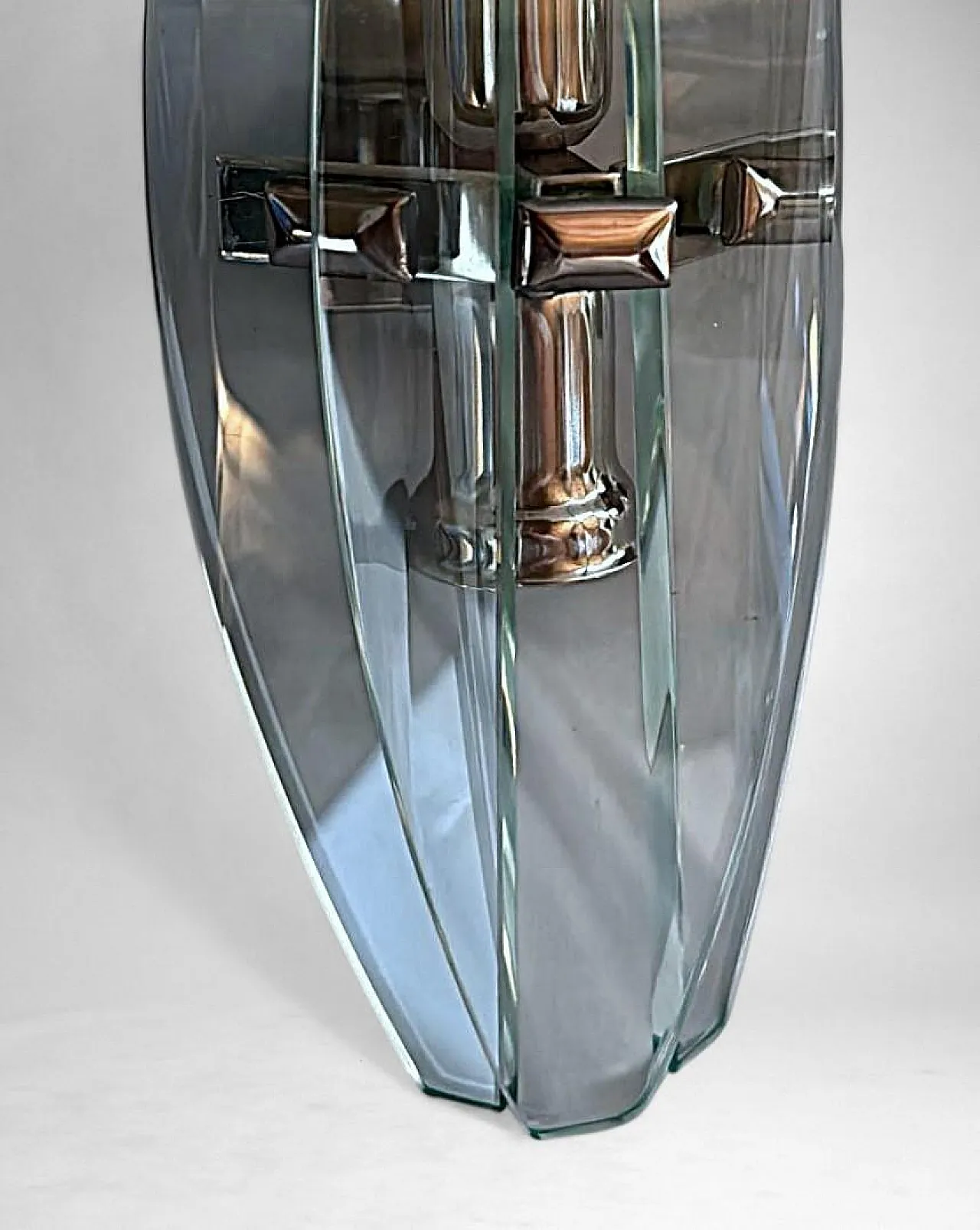 Coppia di applique in metallo e cristallo temperato, anni '70 15