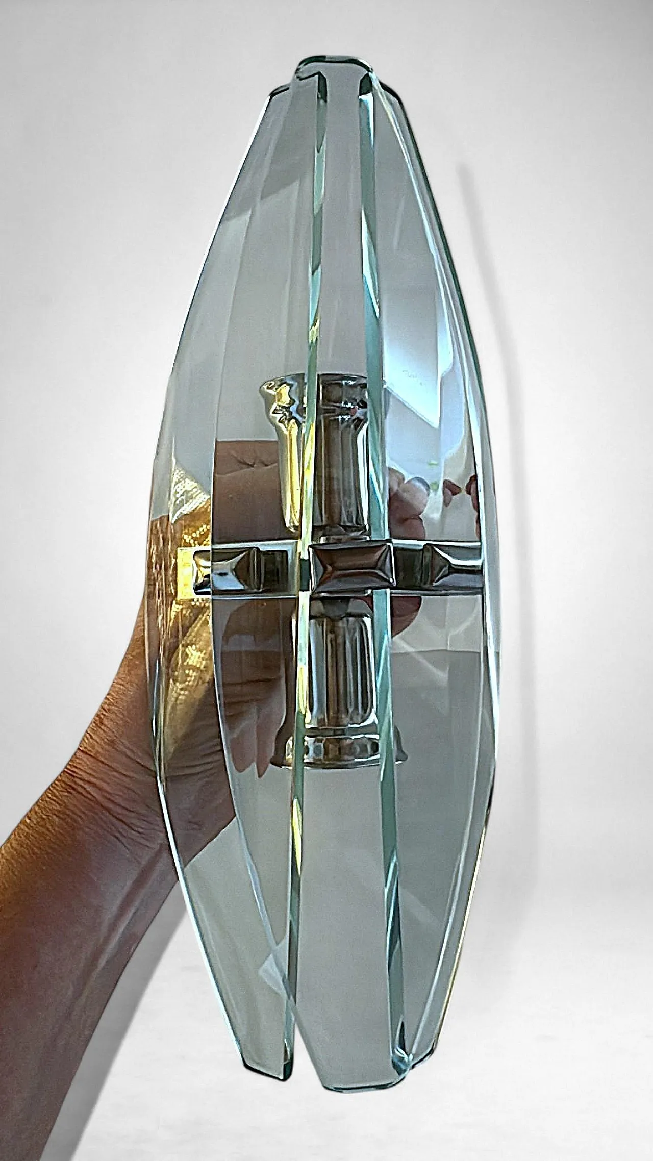 Coppia di applique in metallo e cristallo temperato, anni '70 16
