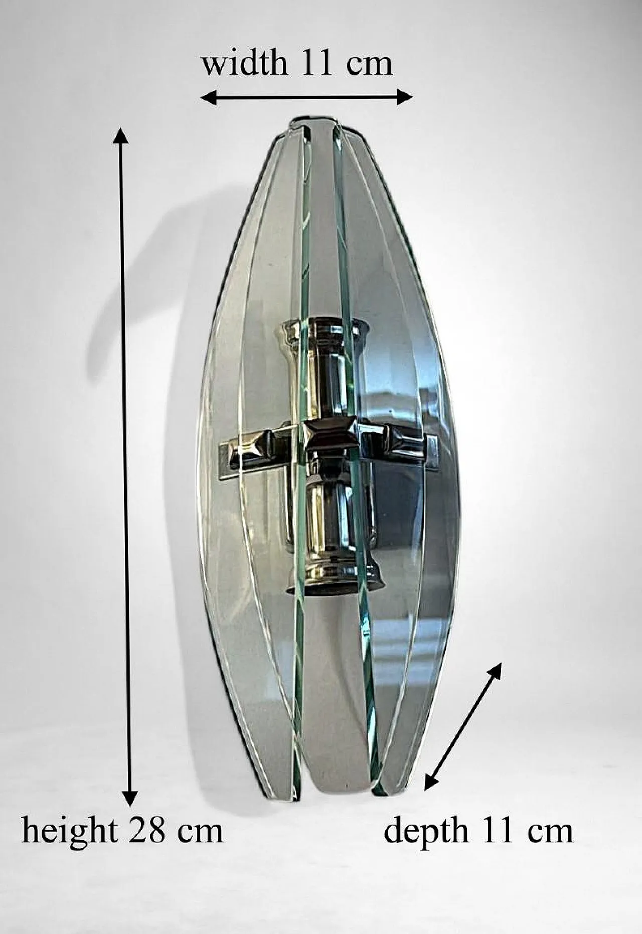 Coppia di applique in metallo e cristallo temperato, anni '70 18