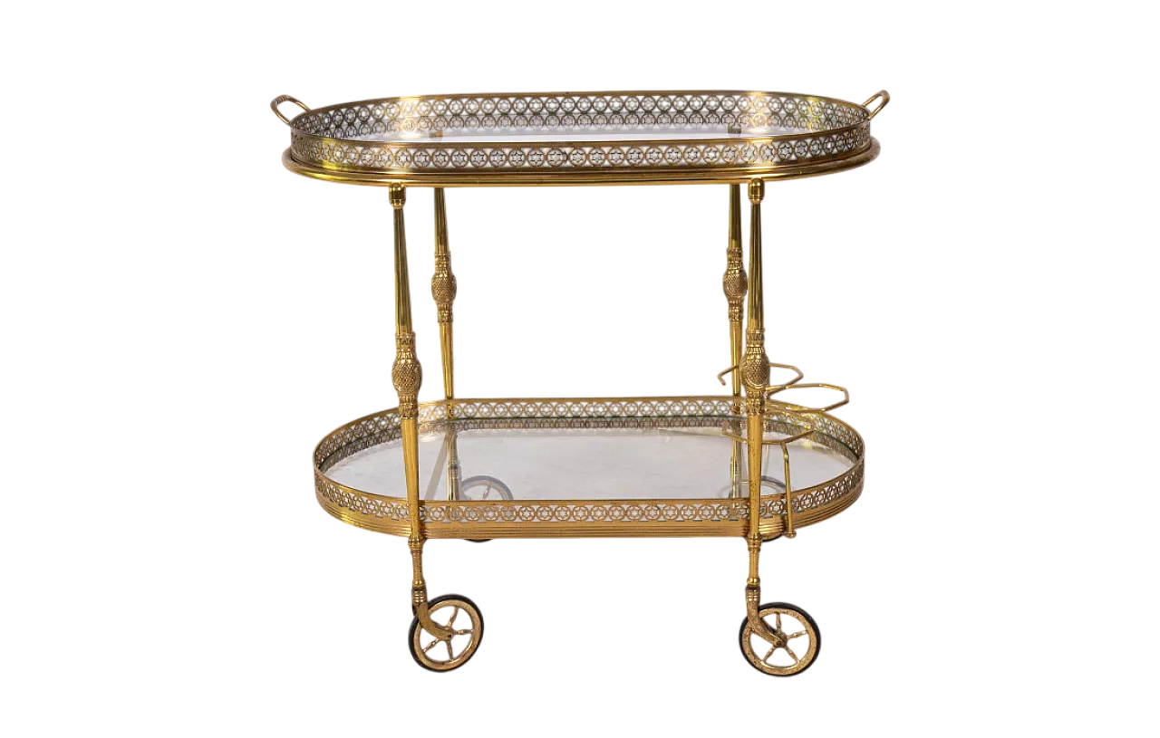 Carrello portavivande in ottone e vetro, anni '50 8