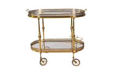 Carrello portavivande in ottone e vetro, anni '50