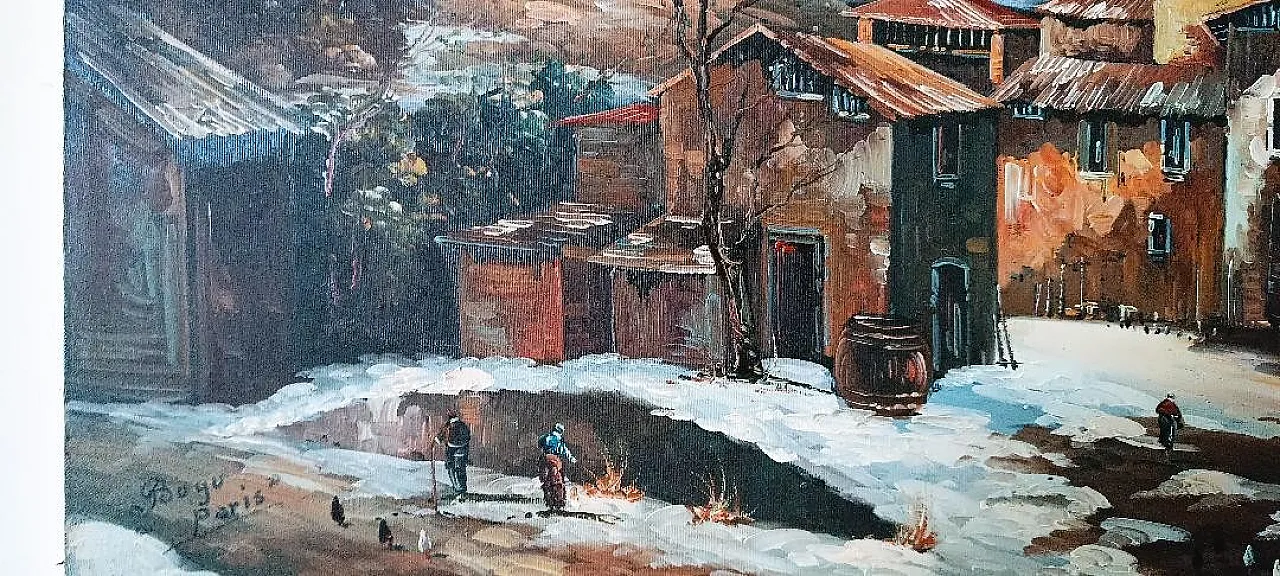 Landscape with village and characters, oil on canvas, 20th century 5