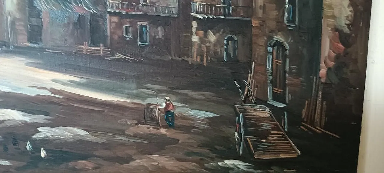 Landscape with village and characters, oil on canvas, 20th century 8