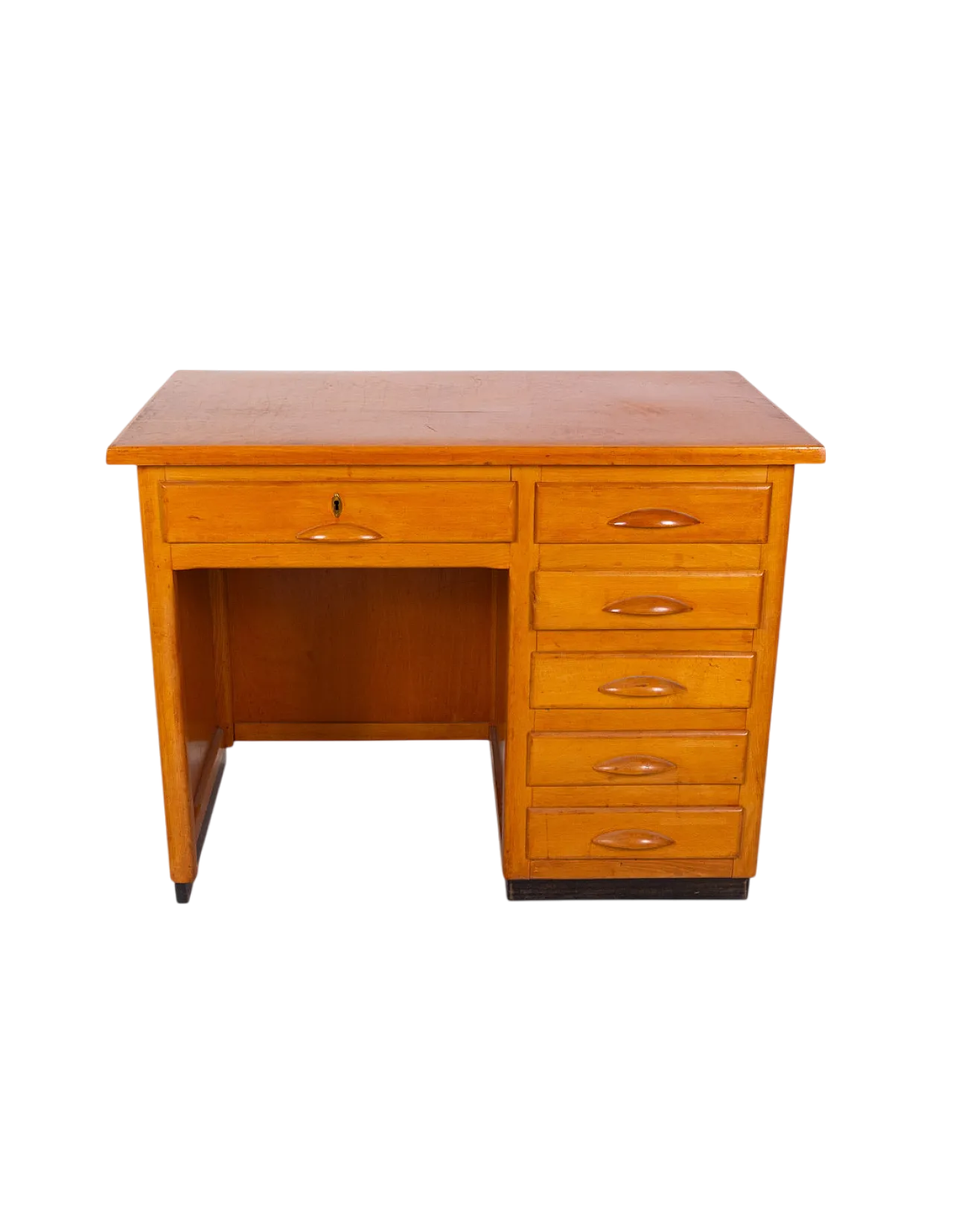 Scrivania ministeriale in legno di faggio con 7 cassetti, anni ’50 11