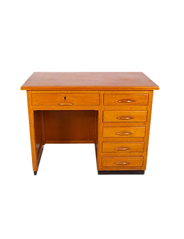 Scrivania ministeriale in legno di faggio con 7 cassetti, anni ’50