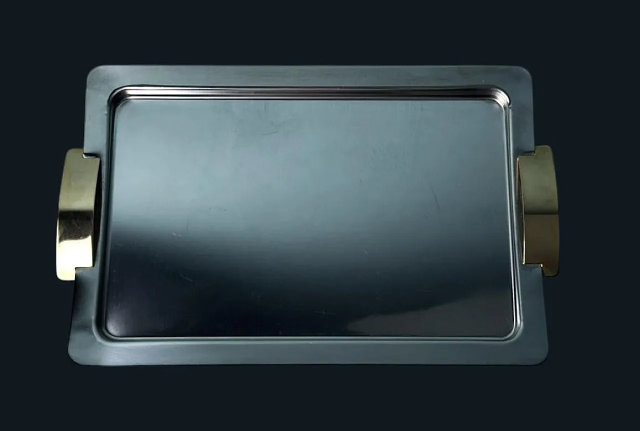 Vassoio in acciaio inox e ottone lucidato di Giugiaro, anni '70 2