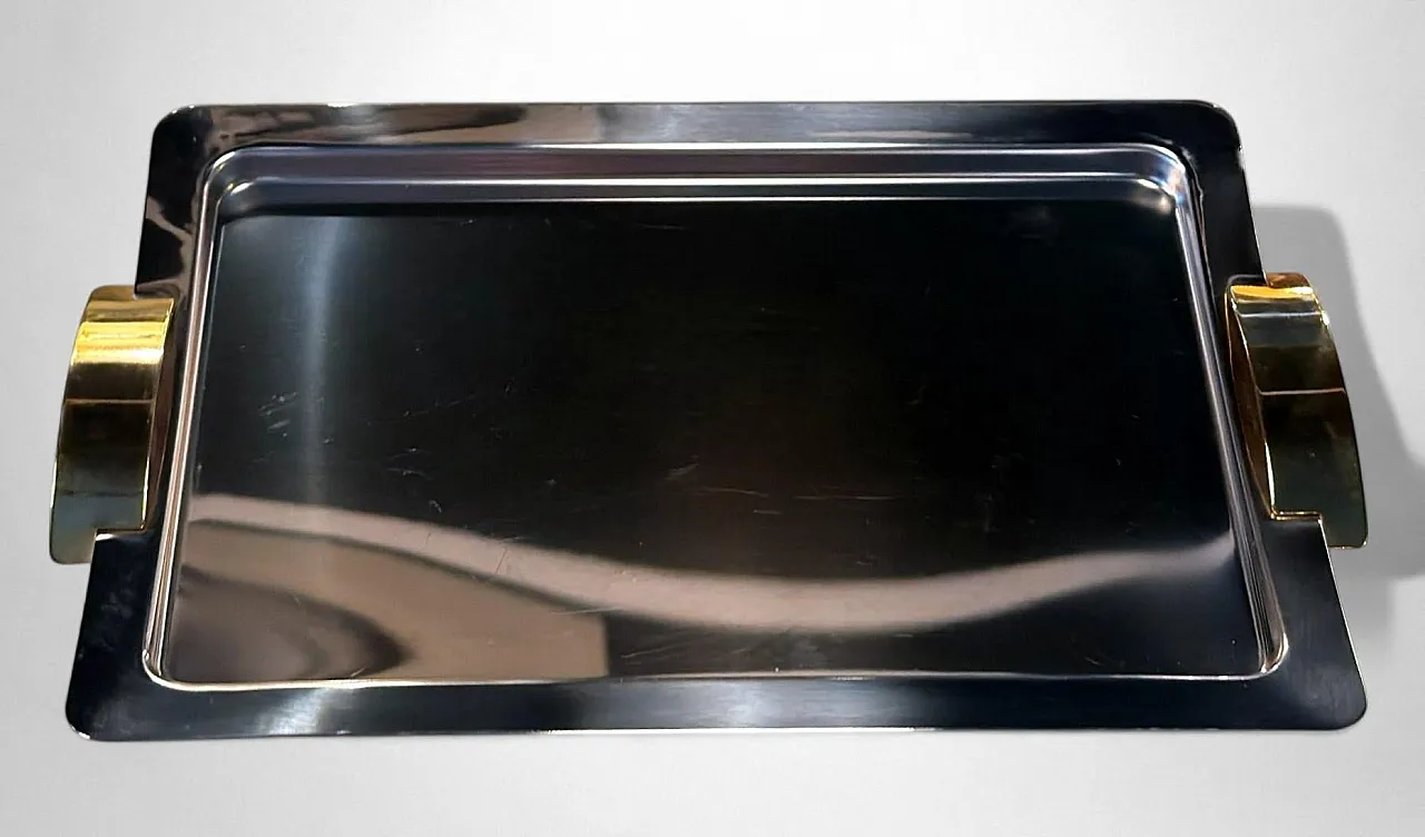 Vassoio in acciaio inox e ottone lucidato di Giugiaro, anni '70 16