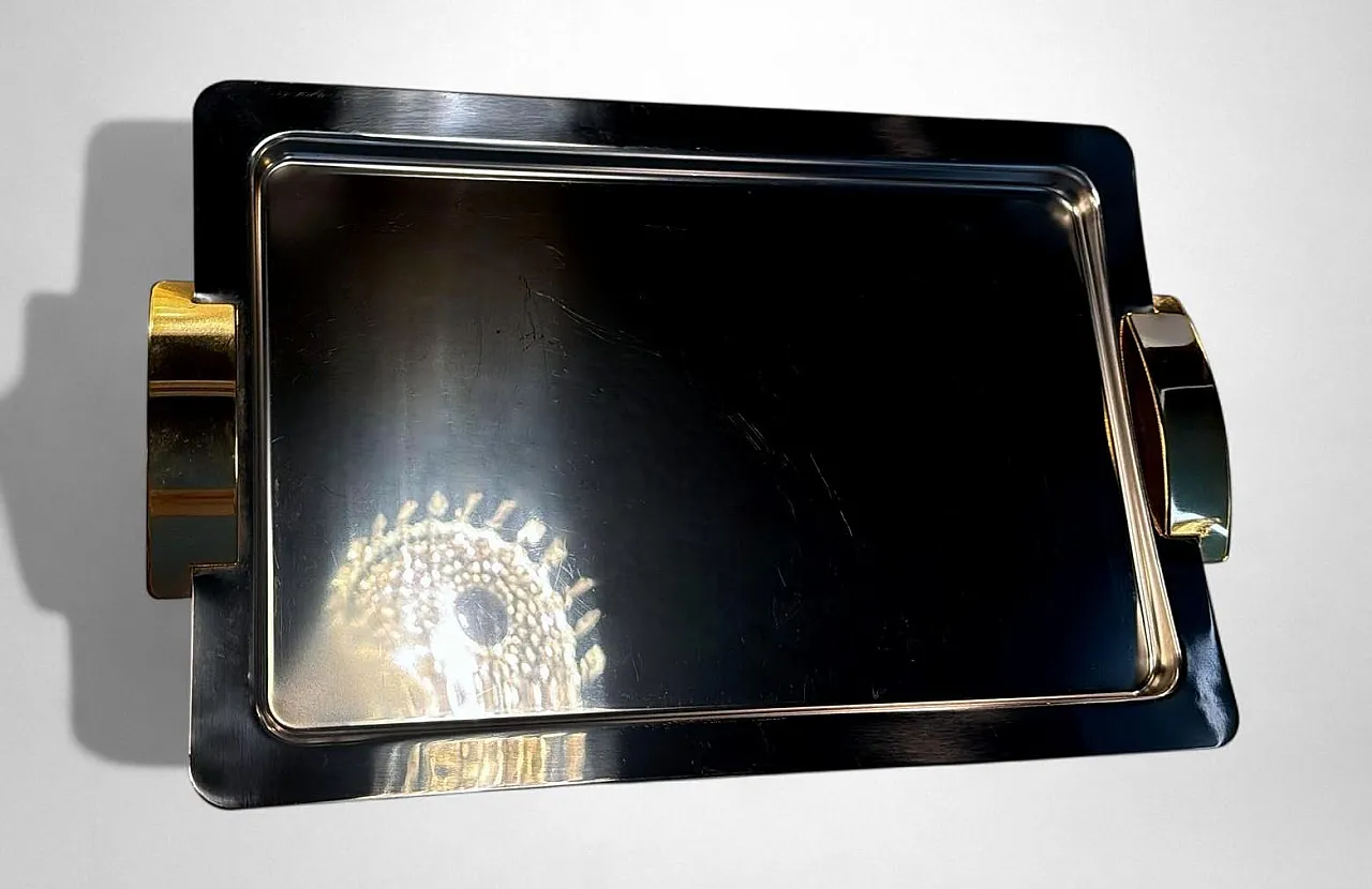 Vassoio in acciaio inox e ottone lucidato di Giugiaro, anni '70 17