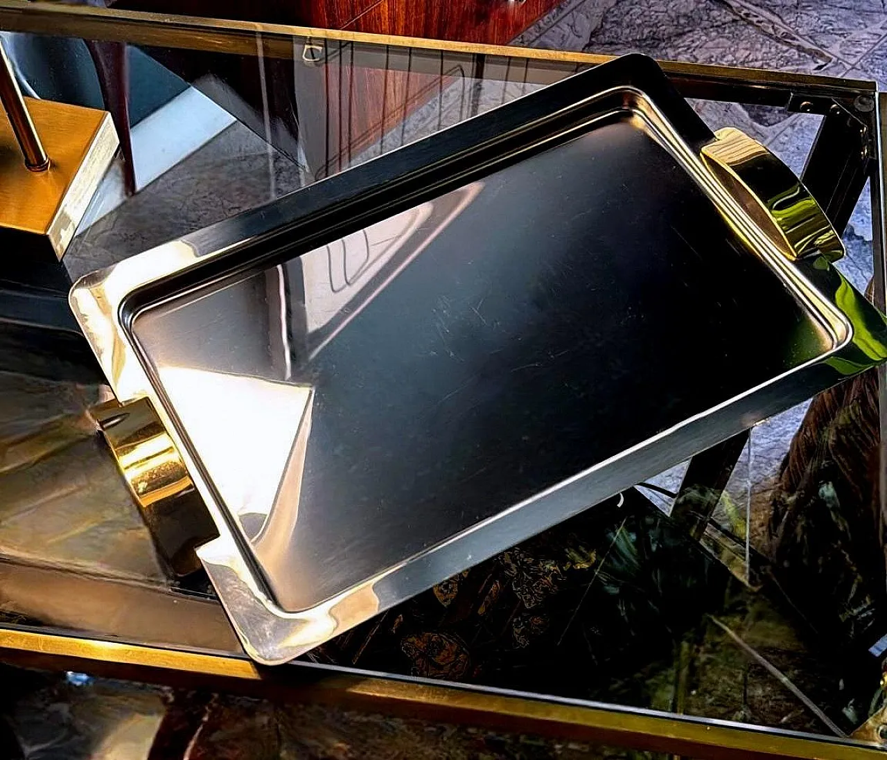 Vassoio in acciaio inox e ottone lucidato di Giugiaro, anni '70 18