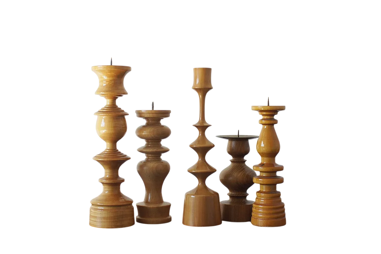 5 Portacandele in legno, Scandinavia, fine '900 4