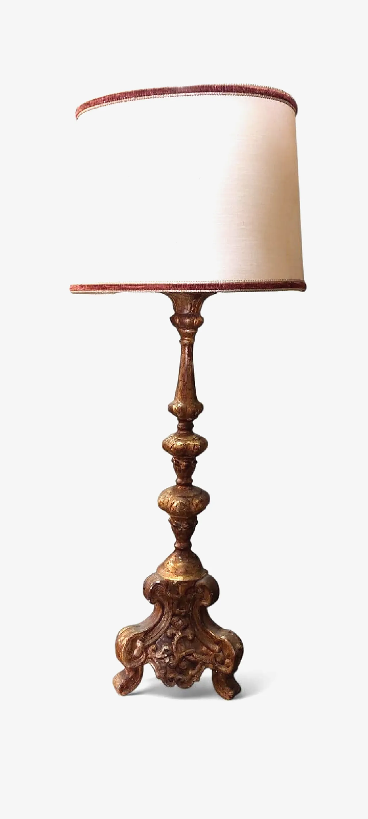 Candlestick lamp in electrified gilded wood, 18th century 2