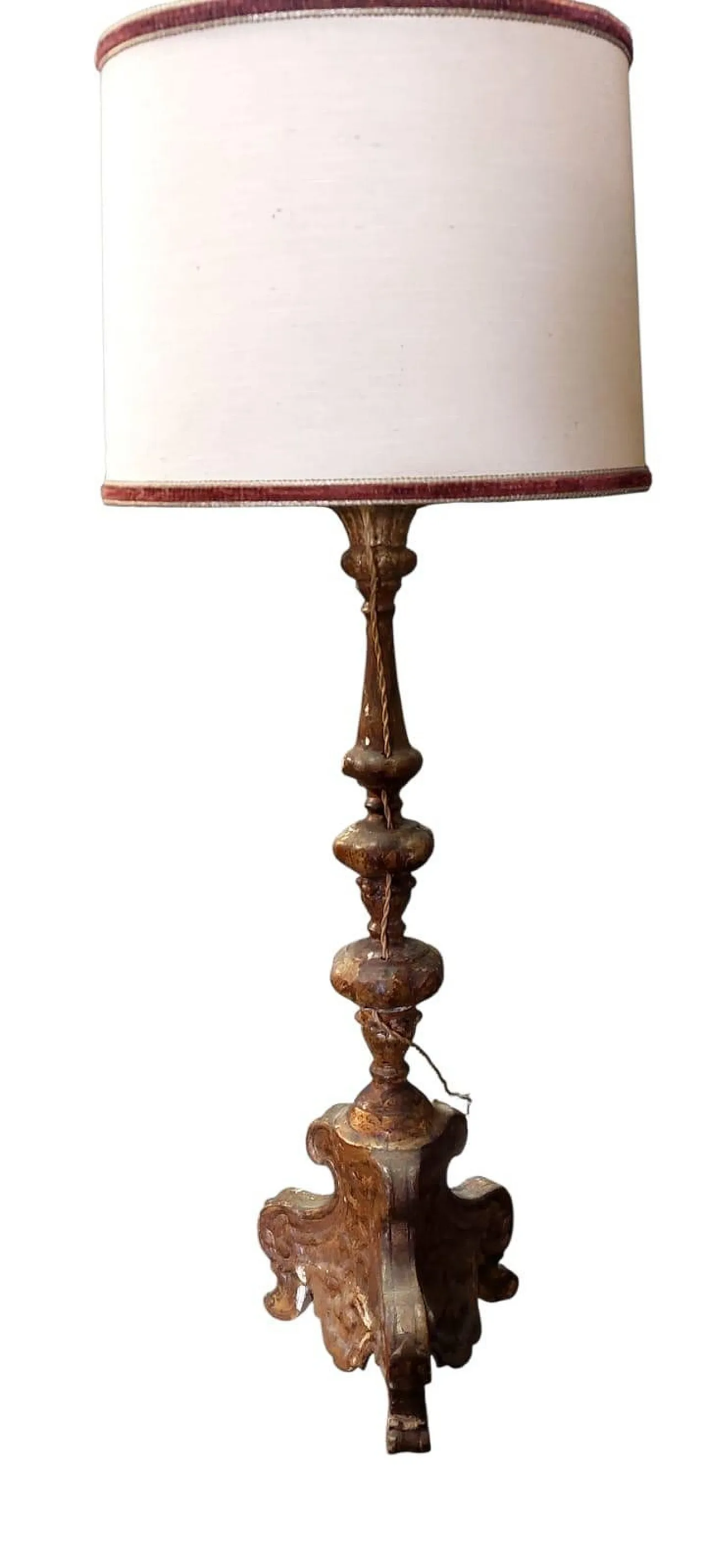Candlestick lamp in electrified gilded wood, 18th century 3